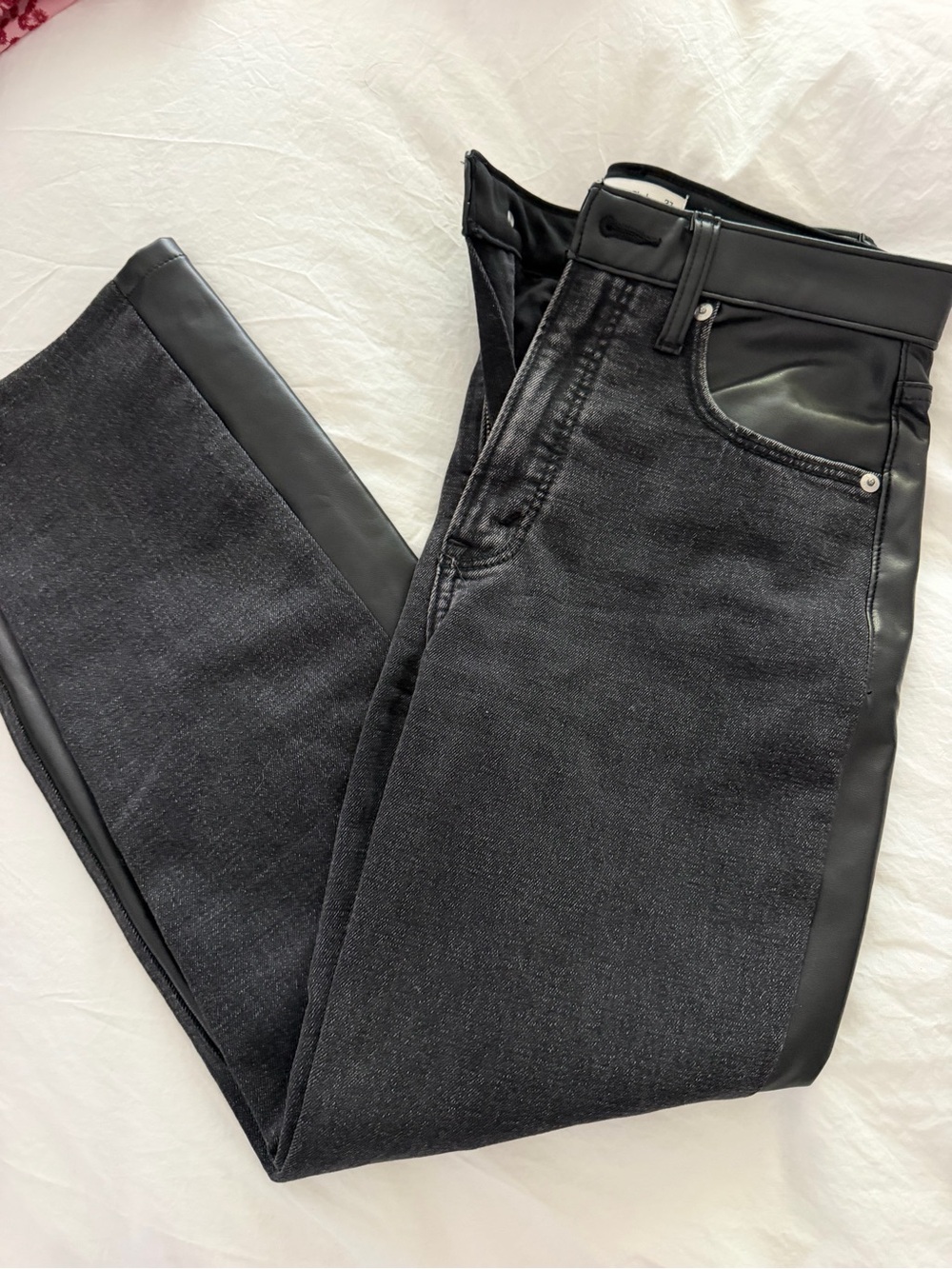 Women’s Abercrombie Black Denim Jeans with Faux Leather Trim